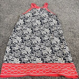 Floral Navy/White Halter Dress with Salmon Pink Detail